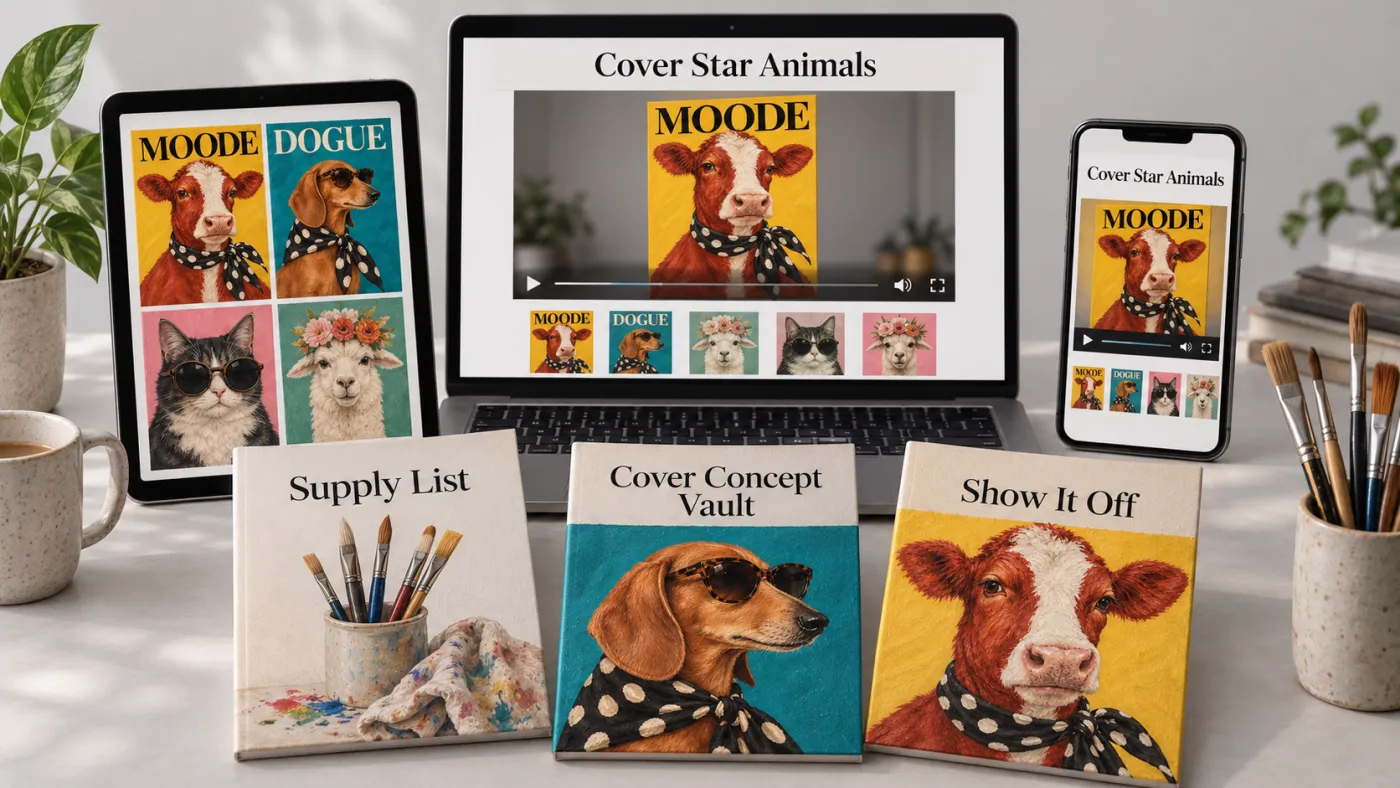 Cover Star Animals course on a laptop, tablet and phone, with the bonus guides